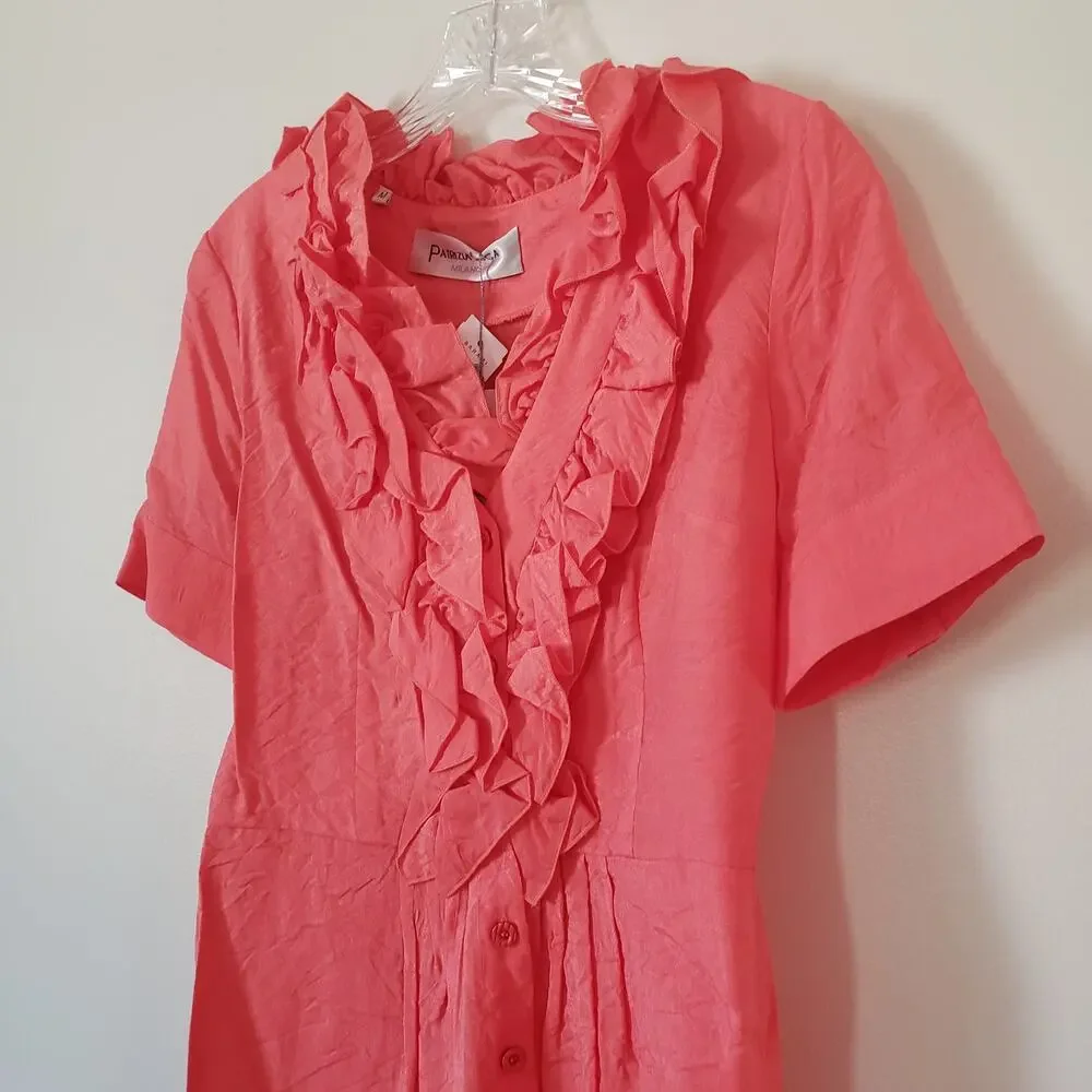 Patrizia Luca Coral Buttondown Blouse w Ruffles Size Medium - Picture 2 of 7